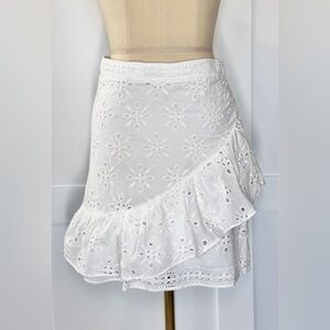 NWT EXPRESS HIGH WAISTED EYELET ASYMMETRICAL RUFFLE MINI SKIRT